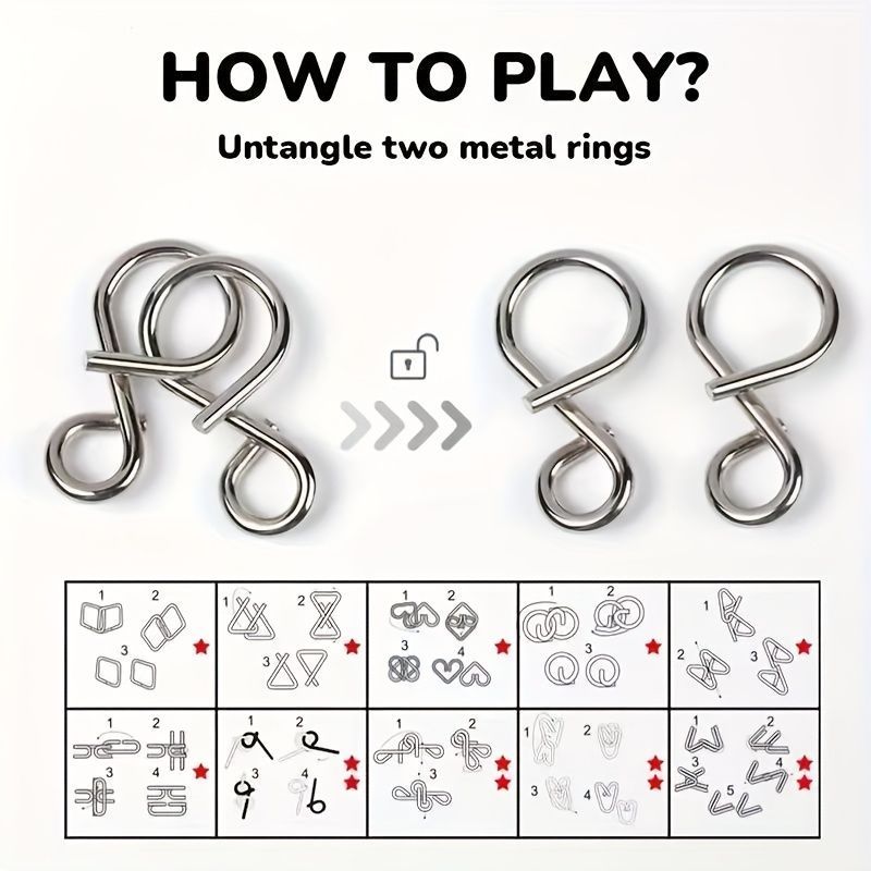 50 piece metal puzzle set, intellectual unlock puzzle, birthday gift, Christmas gift, New Year gift, brain teaser puzzles, problem solving puzzles, metal brain teaser, unlock puzzle set, Australian puzzle - Black - Size 50pcs set
