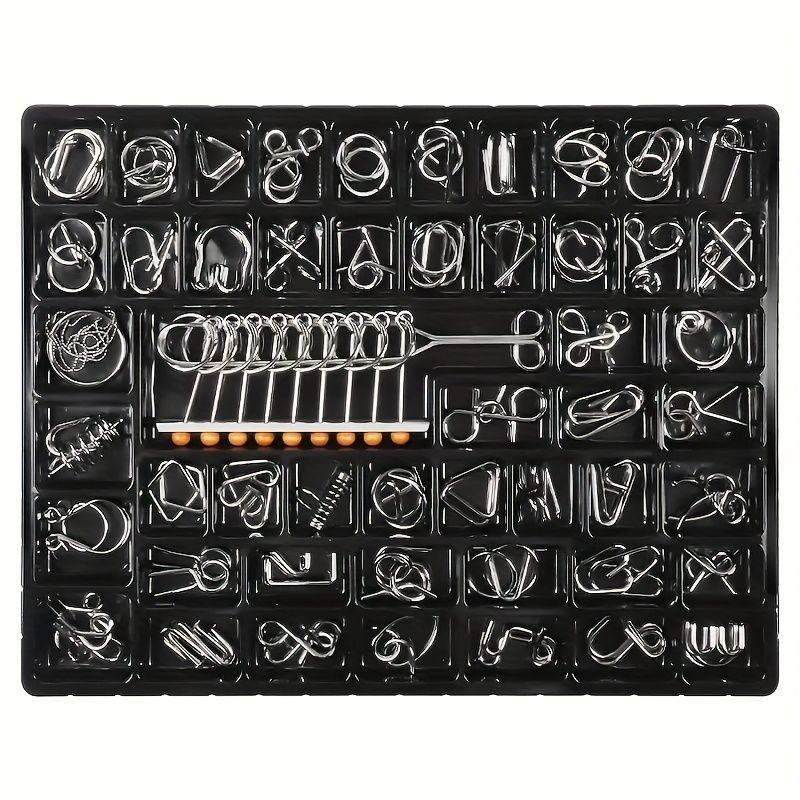 50 piece metal puzzle set, intellectual unlock puzzle, birthday gift, Christmas gift, New Year gift, brain teaser puzzles, problem solving puzzles, metal brain teaser, unlock puzzle set, Australian puzzle - Black - Size 50pcs set