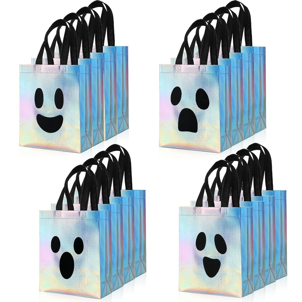 Halloween gift bags, holographic bags, non-woven bags, laser bags, spooky gift bags, Halloween party favors, Halloween treat bags, reusable gift bags, Australian Halloween, Halloween decorations - Silver - Size 16PCS