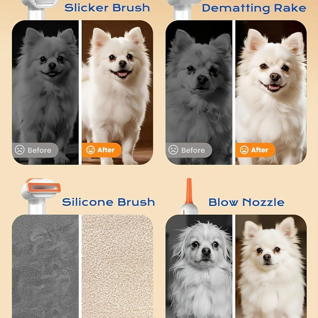 pet dematting comb, cat and dog grooming brush, pet hair remover, dog shedding tool, cat fur detangler, pet grooming kit, Australian pet supplies, dog brush for long hair, cat brush for short hair, pet hair collection comb - White - Size SET