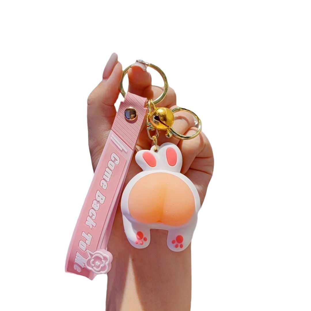 rabbit keychain, squeeze stress reliever, couple keychain, cute keychain, stress relief gift, pink keychain, keychain with bell, Australian market, anxiety relief, keychain gift - 2PCS - Size pig