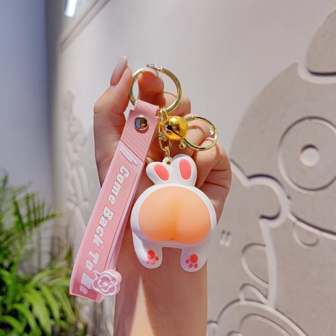 rabbit keychain, squeeze stress reliever, couple keychain, cute keychain, stress relief gift, pink keychain, keychain with bell, Australian market, anxiety relief, keychain gift - 2PCS - Size pig