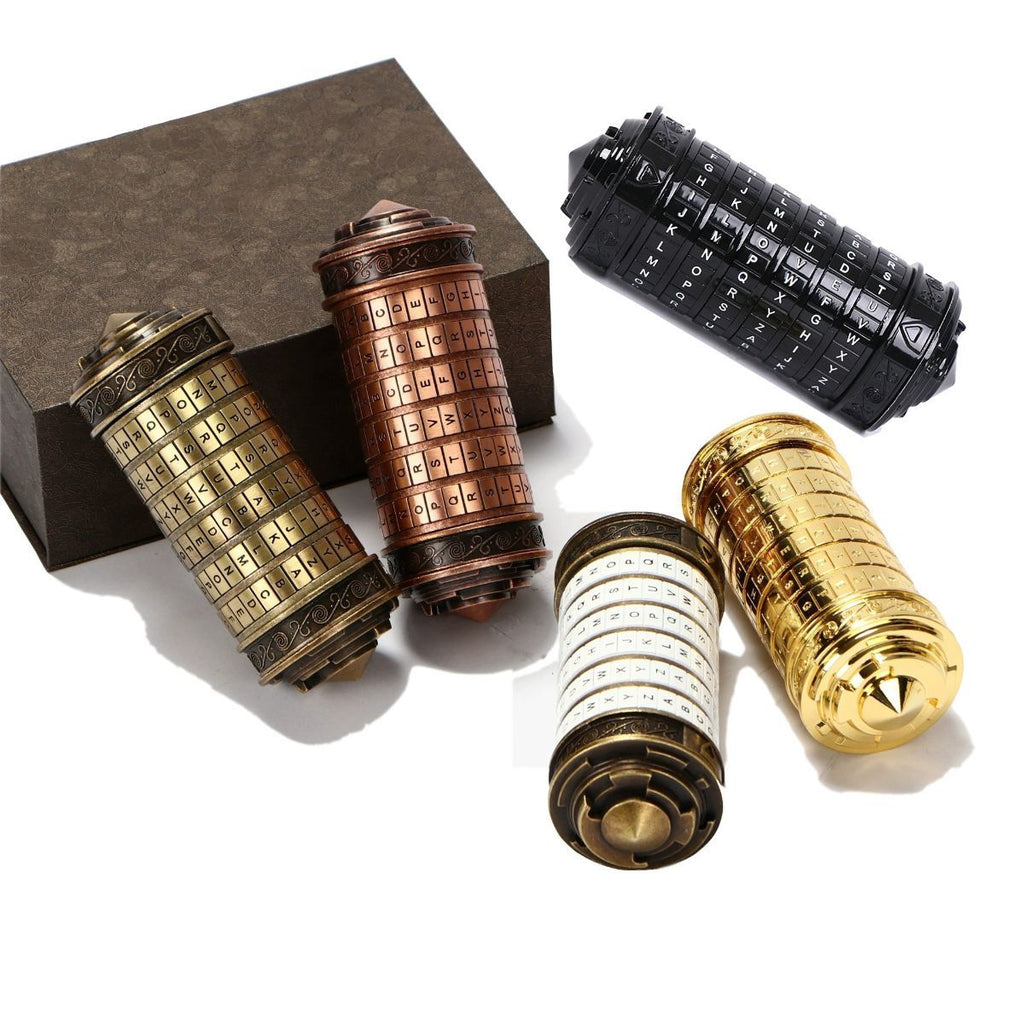 Da Vinci Code, Lock Cylinder, Puzzle, Gift, Valentine's Day Gift, Christmas Gift, Birthday Gift, Australian Puzzle, Brain Teaser, Code Breaking - Gold - Size L