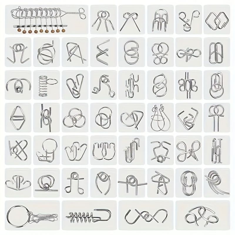 50 piece metal puzzle set, intellectual unlock puzzle, birthday gift, Christmas gift, New Year gift, brain teaser puzzles, problem solving puzzles, metal brain teaser, unlock puzzle set, Australian puzzle - Black - Size 50pcs set