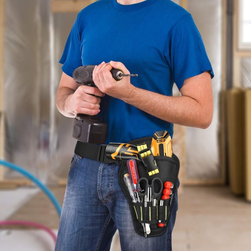 Tool Belt, Tool Holster Belt With Adjustable Belt And Open Loops For Storing Tools And Drill