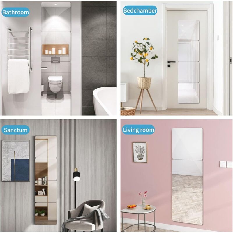 4 Pieces Mirror Sticker, 20 X 20 Cm Acrylic Adhesive Mirror Door, Square Wall Sticky Mirror Flexible Decorative Mirror