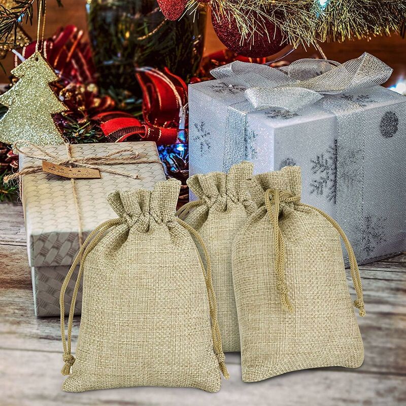 100 pcs Jute Bags 7X9Cm, Reusable Gift Bags, Burlap Pouches With Drawstring For Jewelry Gift Party Birthday Christmas