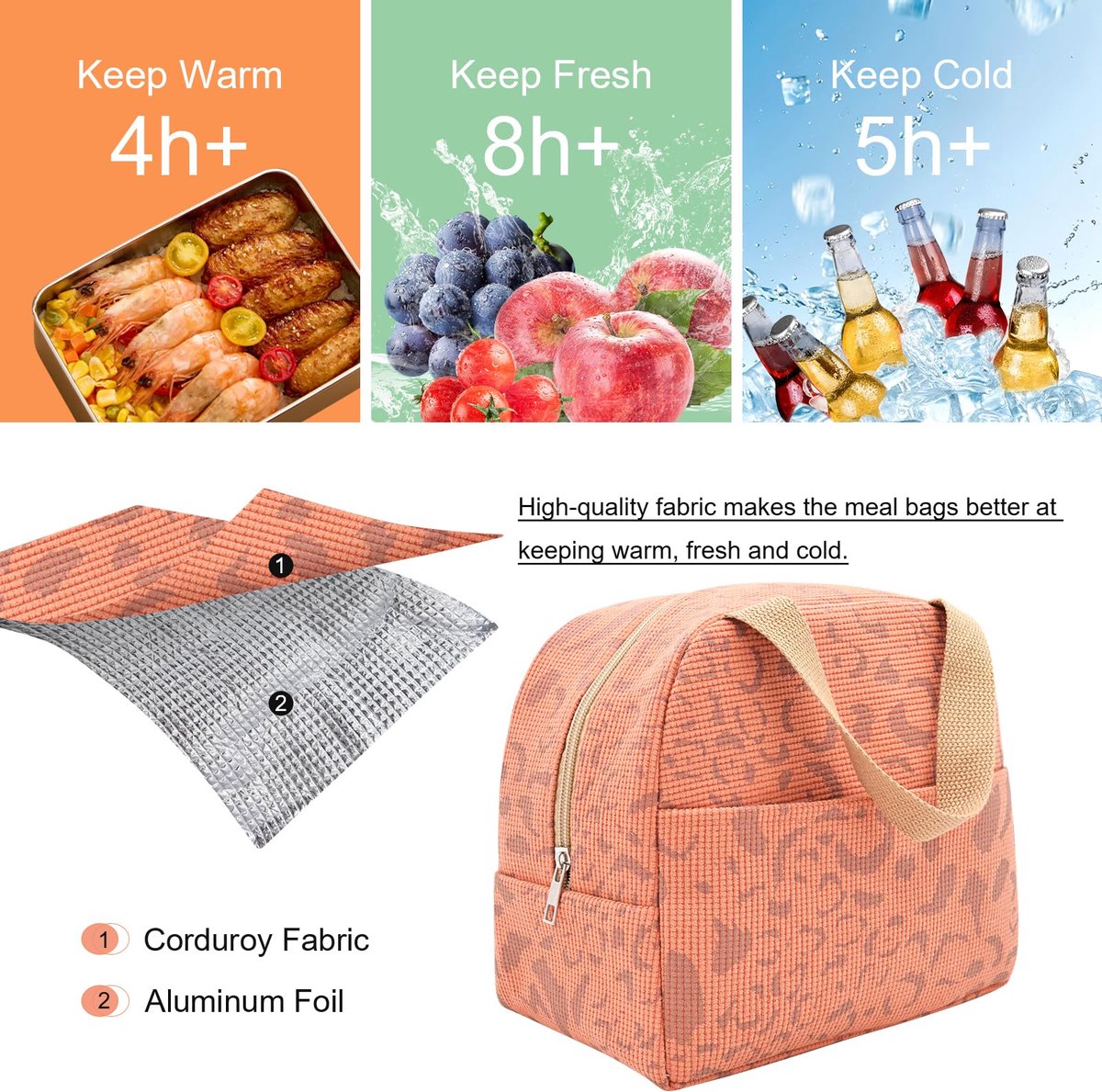 Children's Lunch Bags - Reusable Lunch Bag - Lunch Bags - Lunch Bags for Women and Men - Mini Insulated Bag 6L - Small Insulated Picnic Bag - For Work, School, Picnics and Travel (Orange)