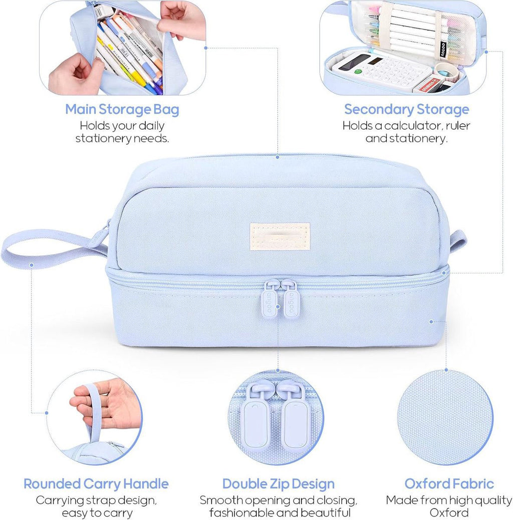 Pencil case - Boy's pencil case - Girl's pencil case - School cases - Large pencil case - School supplies - Suitable for students - Girls - Girls and teenagers (blue)