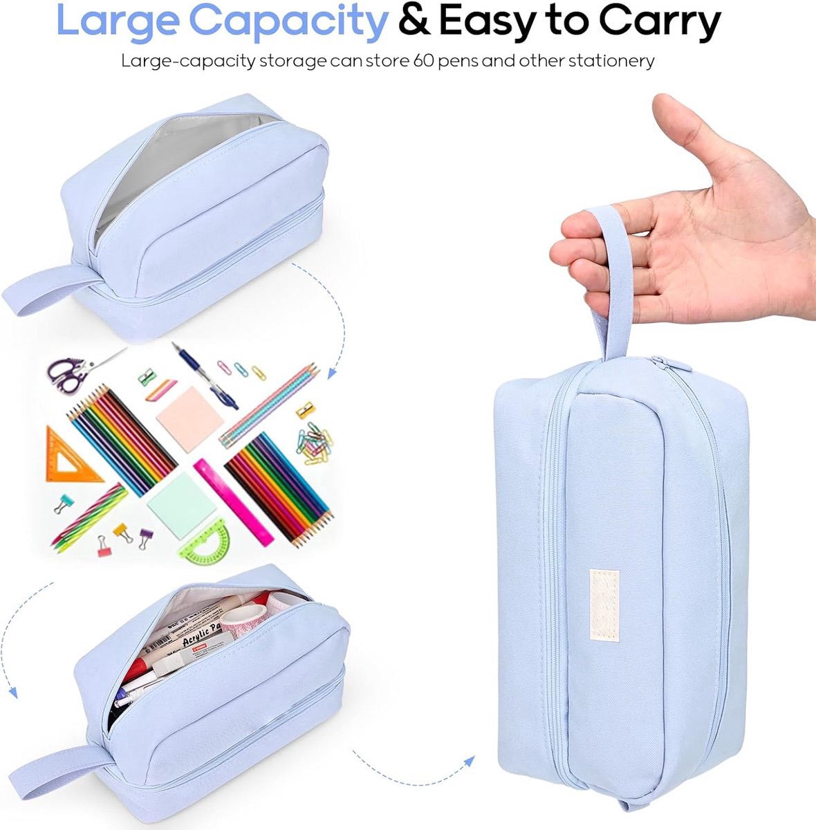 Pencil case - Boy's pencil case - Girl's pencil case - School cases - Large pencil case - School supplies - Suitable for students - Girls - Girls and teenagers (blue)