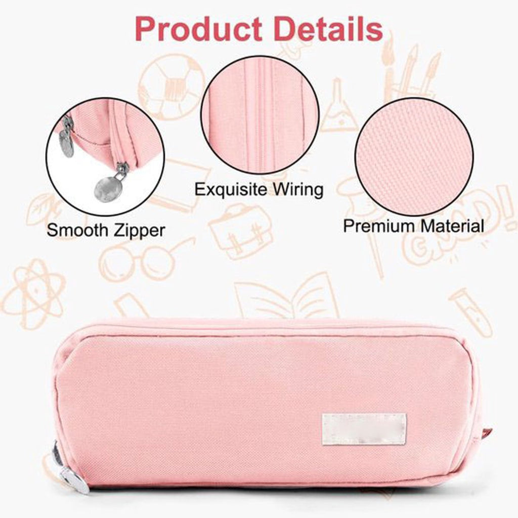 Pencil case - Boy's pencil case - Girl's pencil case - School cases - Large pencil case - 3-compartment pencil case - School supply organizer - For boys and girls (pink)