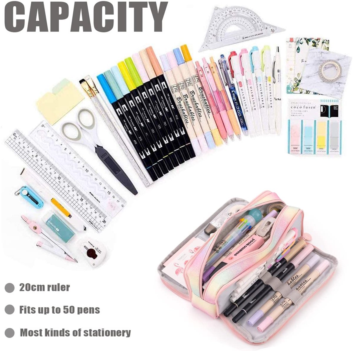 Pencil Case - Large Pencil Case - Boy's Pencil Case - Girl's Pencil Case - School Pencil Cases - School Supplies - with 3 Compartments - for Girls and Boys - Office - Makeup Gift