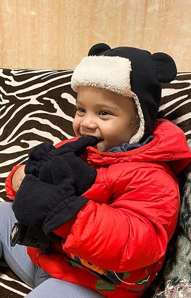 Warm Hat - Baby Winter Hat with Earflaps - Fleece Lining - Knitted - 2 Cute Ears - For Girls & Boys (Head Circumference: 48-50 cm)