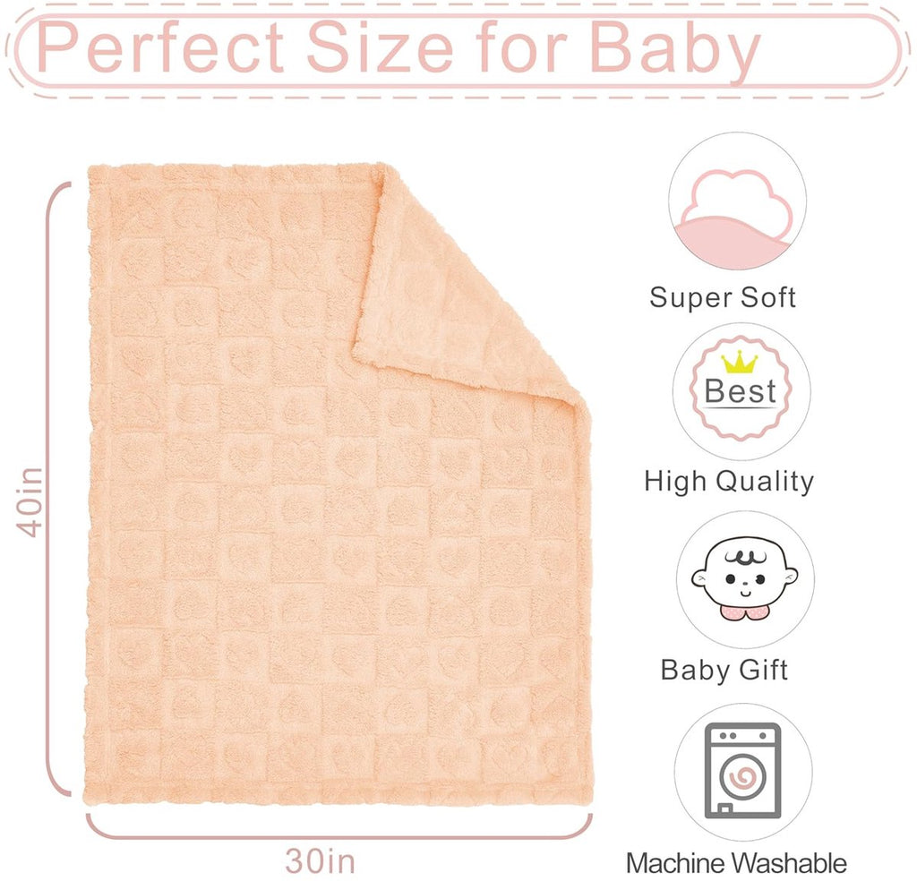 Baby blanket with heart motif, ultra-soft, cozy baby blankets for girls and boys, soft baby and toddler blankets for newborn babies, gifts for the crib and stroller (76 x 102 cm) (apricot pink)