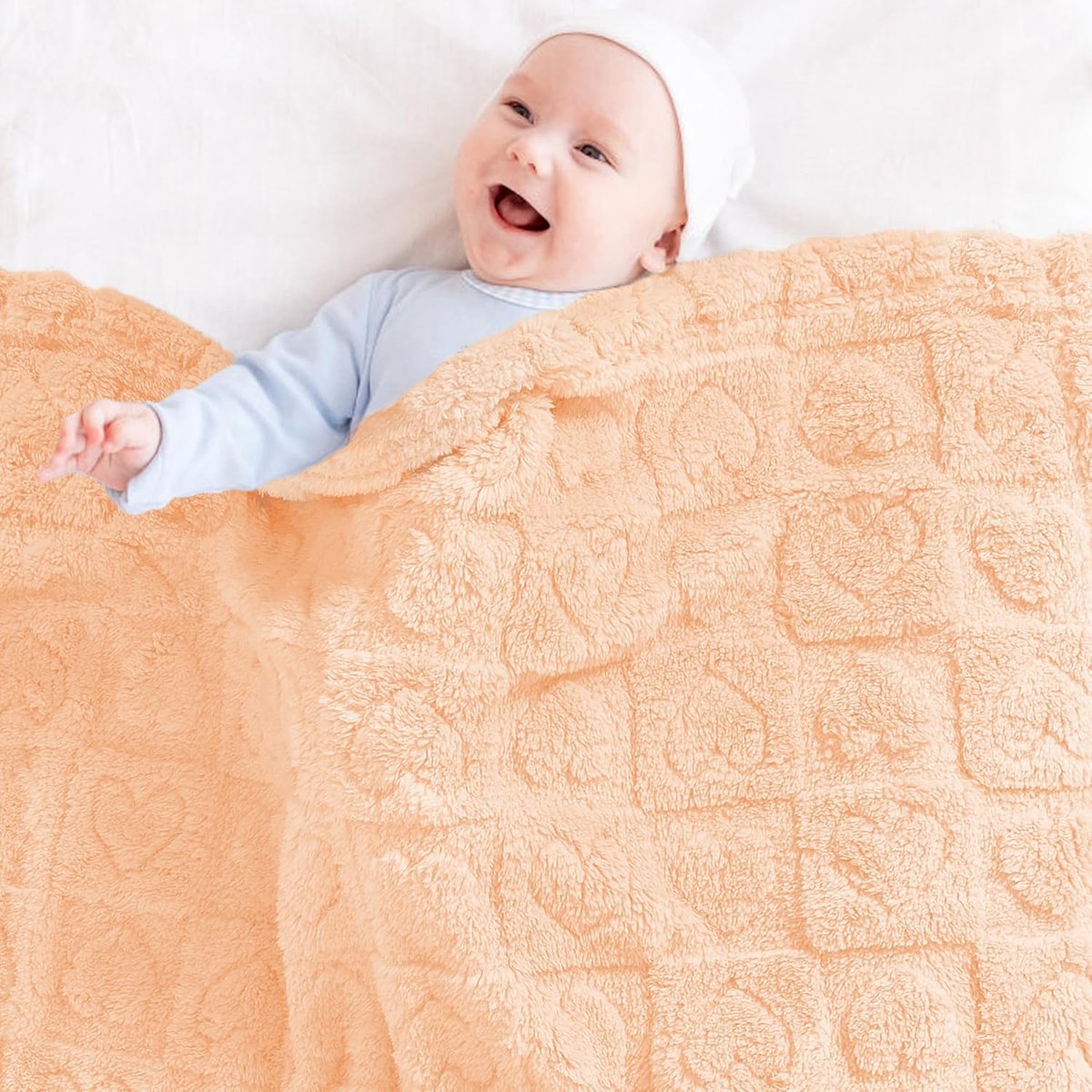 Baby blanket with heart motif, ultra-soft, cozy baby blankets for girls and boys, soft baby and toddler blankets for newborn babies, gifts for the crib and stroller (76 x 102 cm) (apricot pink)