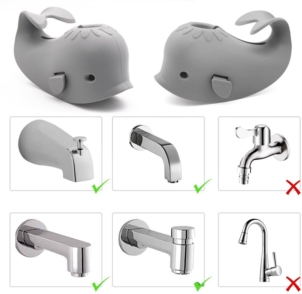 Baby Bath Faucet Cover - Soft silicone safety protector for children, toddlers and babies - Cute whale design, nice bath gift for children - gray