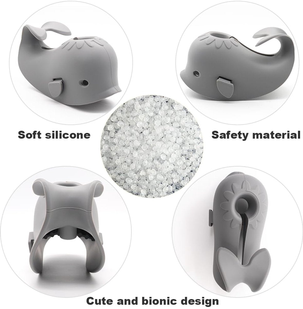 Baby Bath Faucet Cover - Soft silicone safety protector for children, toddlers and babies - Cute whale design, nice bath gift for children - gray