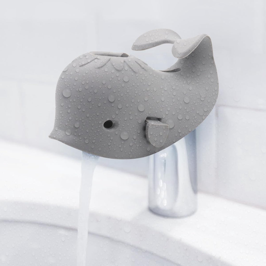 Baby Bath Faucet Cover - Soft silicone safety protector for children, toddlers and babies - Cute whale design, nice bath gift for children - gray