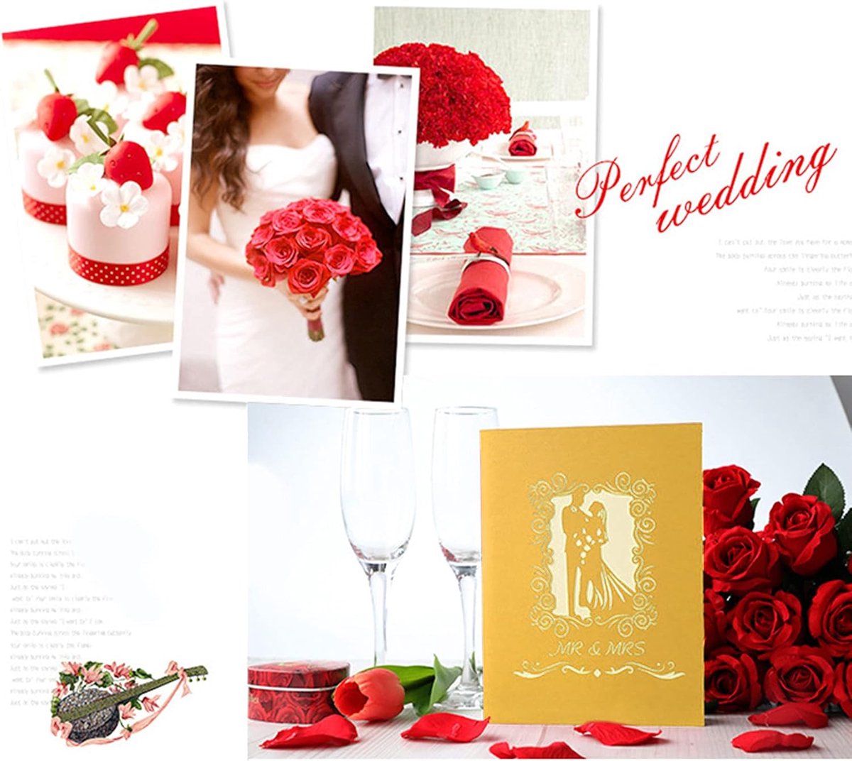 3D Pop-Up Wedding Card - Comes with a high-quality envelope - Suitable for wedding anniversaries, wedding gifts, birthdays, and wedding invitations (Gold)