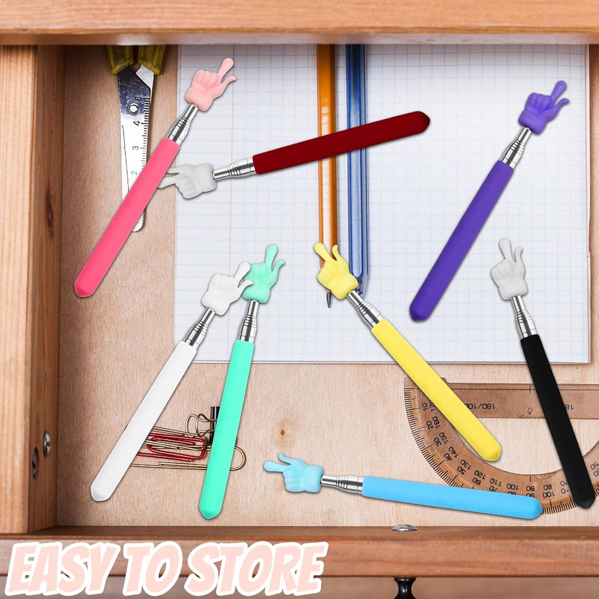 5 pieces telescopic pointer for teachers, extendable hand pointer, finger pointer stick, mini retractable class pointer for primary school teachers, kindergarten teacher, classroom supplies (multicolored)