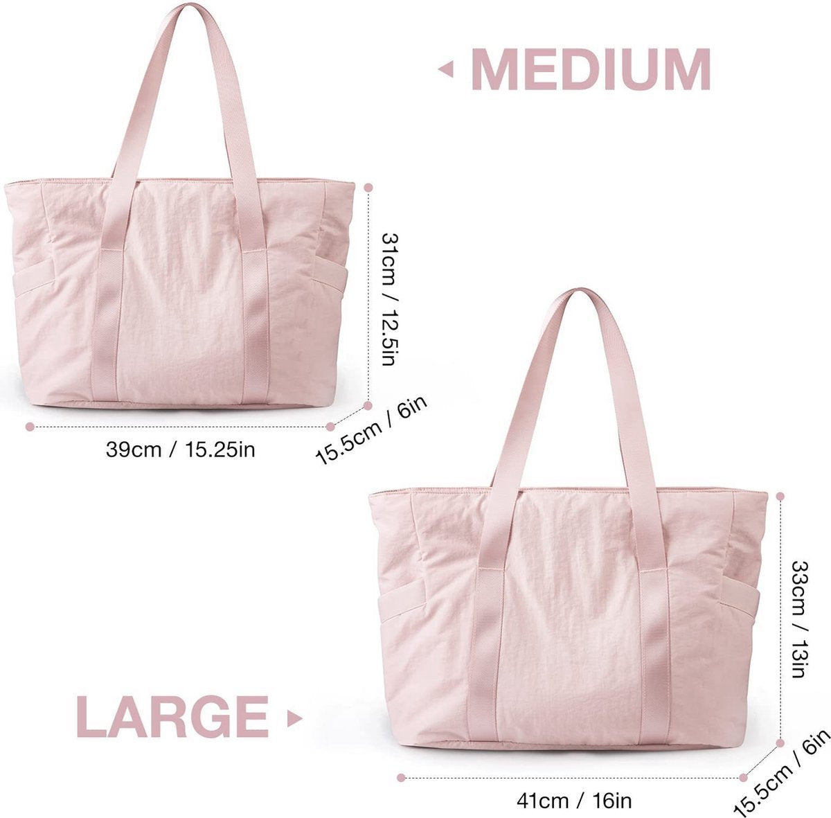 Women's Handbags - Women's Shopper Bag with Zipper - Large Shoulder Bag / Women's Handbag - School Bag - Shoulder Bag - Laptop Bag - Women's Bag - Handbag - Shopper - Weekend Bag - Shopping Bag - Beach Bag - Yoga / Fitness / Travel - Pink