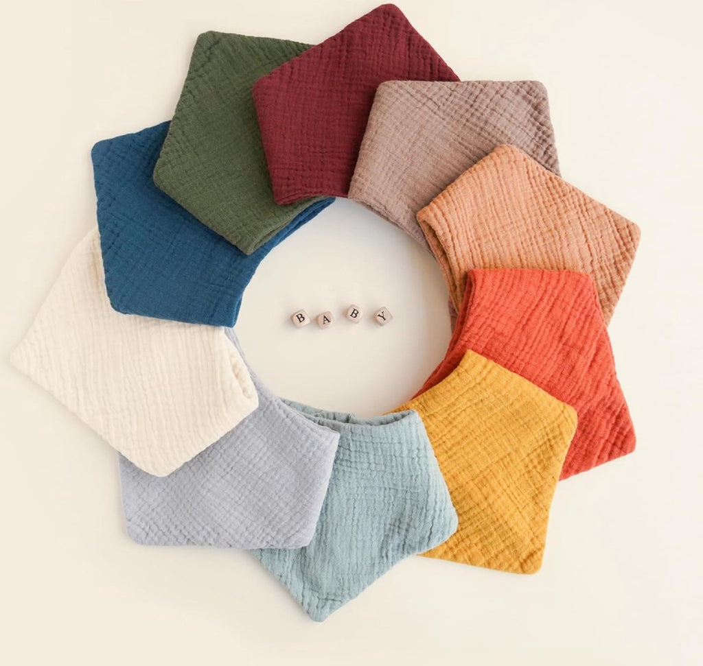 Baby Bibs - Set of 10 - Soft - Washable - Bibs - Drool Bibs - Drool Cloths for Babies and Children - Baby Bibs - Burp Cloths - Baby Neck Scarf - Adjustable Snap Fastener - Perfect for Feeding, Drooling, and Clothing Protection