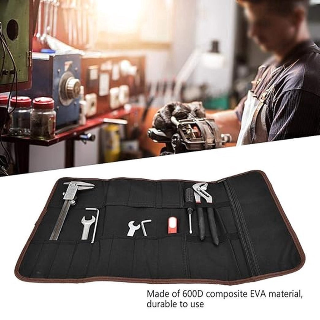 Roll-Up Case - Tool Bag - 600d Oxford Cloth - With Handle - Water-Resistant - Portable - Inner Pocket with Zipper - Easy Roll Bag - Multiple Compartments - 58 x 35 cm - Tool Pouch - Tool Roll - Black - Wear-Resistant & Durable (Without Tools)