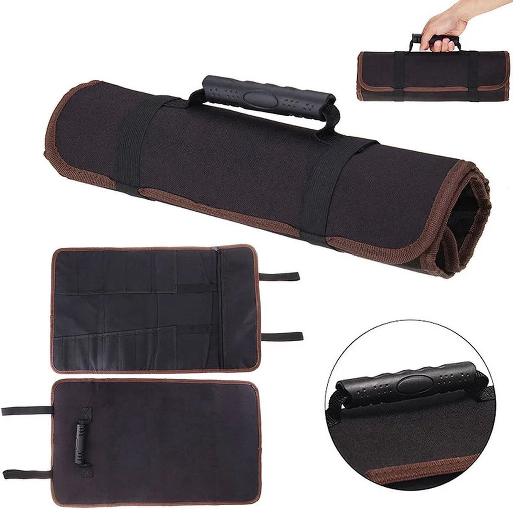 Roll-Up Case - Tool Bag - 600d Oxford Cloth - With Handle - Water-Resistant - Portable - Inner Pocket with Zipper - Easy Roll Bag - Multiple Compartments - 58 x 35 cm - Tool Pouch - Tool Roll - Black - Wear-Resistant & Durable (Without Tools)