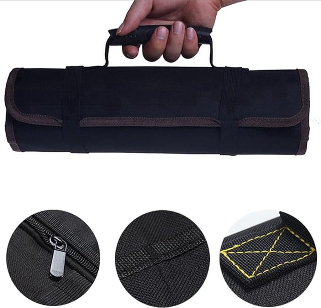 Roll-Up Case - Tool Bag - 600d Oxford Cloth - With Handle - Water-Resistant - Portable - Inner Pocket with Zipper - Easy Roll Bag - Multiple Compartments - 58 x 35 cm - Tool Pouch - Tool Roll - Black - Wear-Resistant & Durable (Without Tools)
