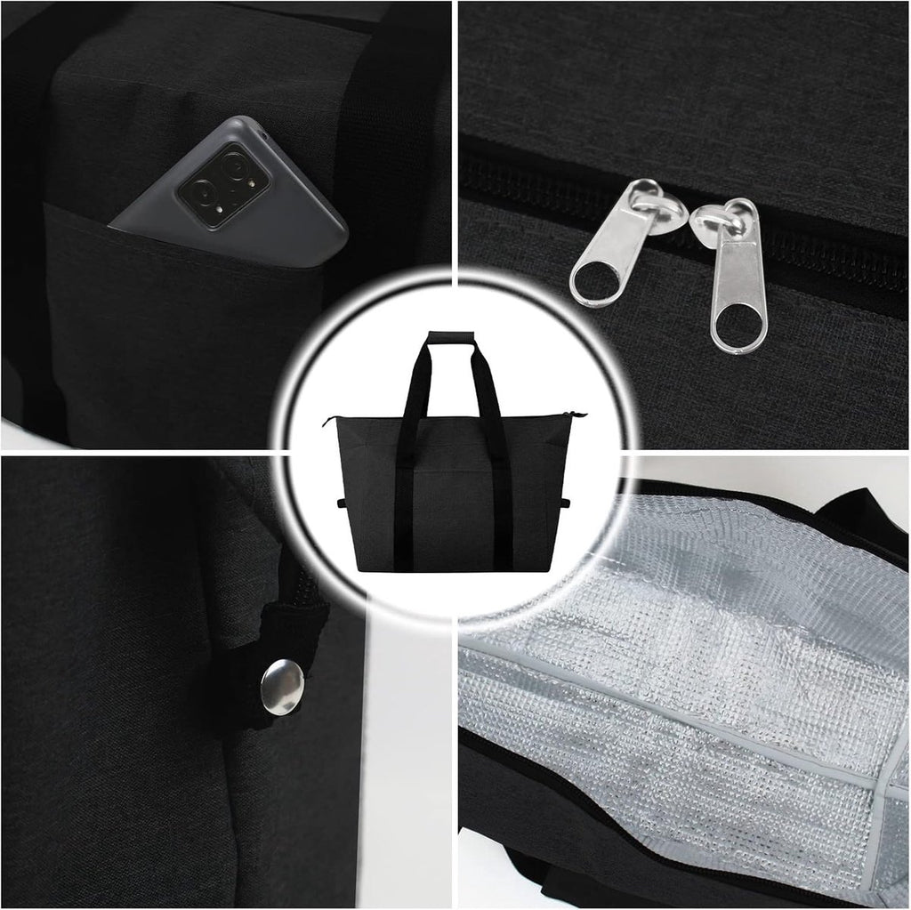 Cooler Bags - Lunch Bag - Foldable Cooler Bag - 20 L - 30x27x19 Cm - Insulation - 300D Oxford Cloth - Handle Strap - Cooler Bag - Lunch Bag - Insulated Cooler Bag - Picnic Bag - Cooler Lunch Bag - Handbag - Shopping Bag - Black - Sustainable