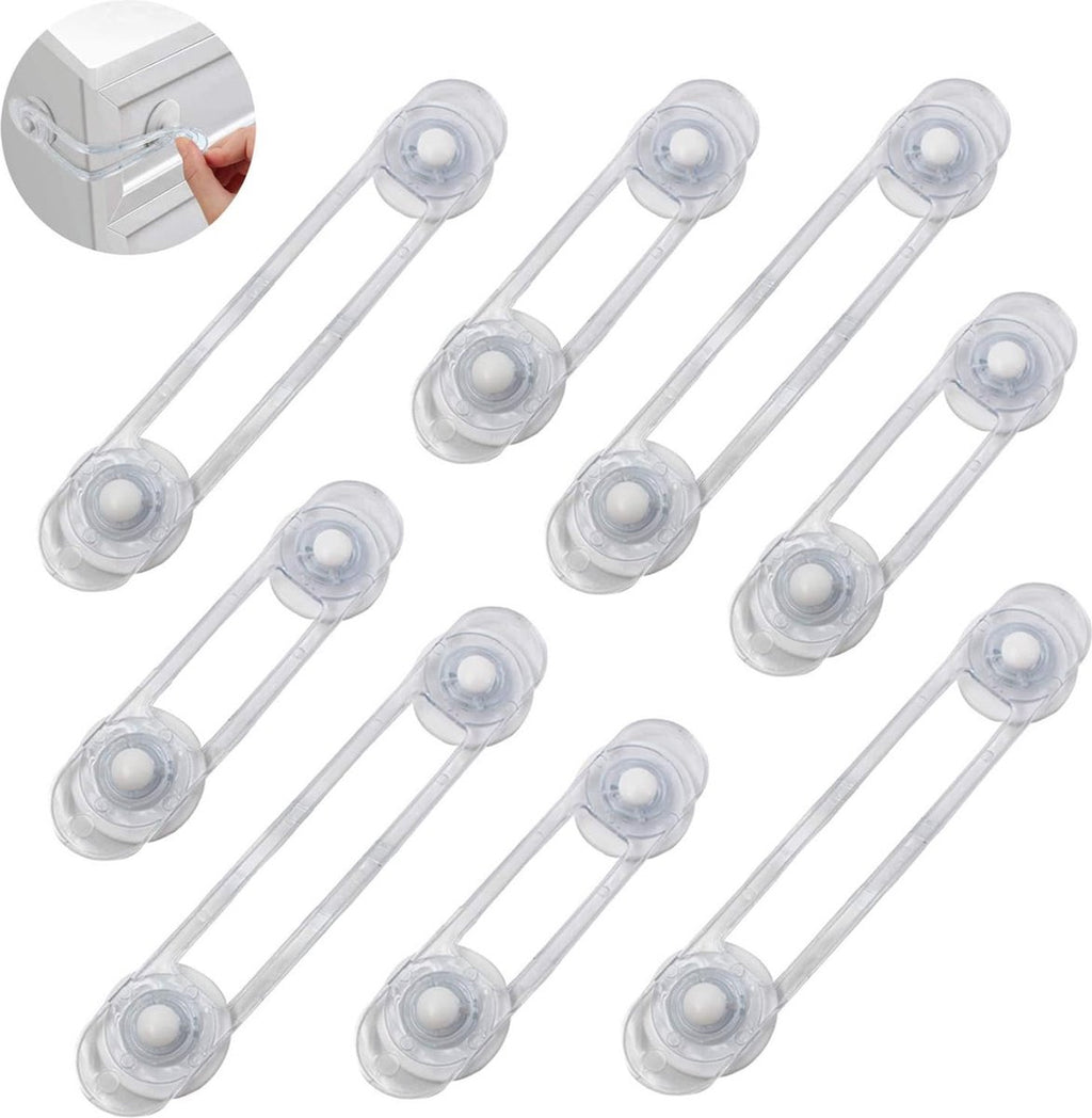Child Locks for Cabinets - 8 Pieces - Drawer Lock - Cabinet Lock - Baby Safety - Baby Cabinet Security - Self-Adhesive Child Lock - Safety Hooks - Transparent - Self-Adhesive 3m - For Baby Safety - No Drilling or Screws - For Cabinet, Door and Drawer
