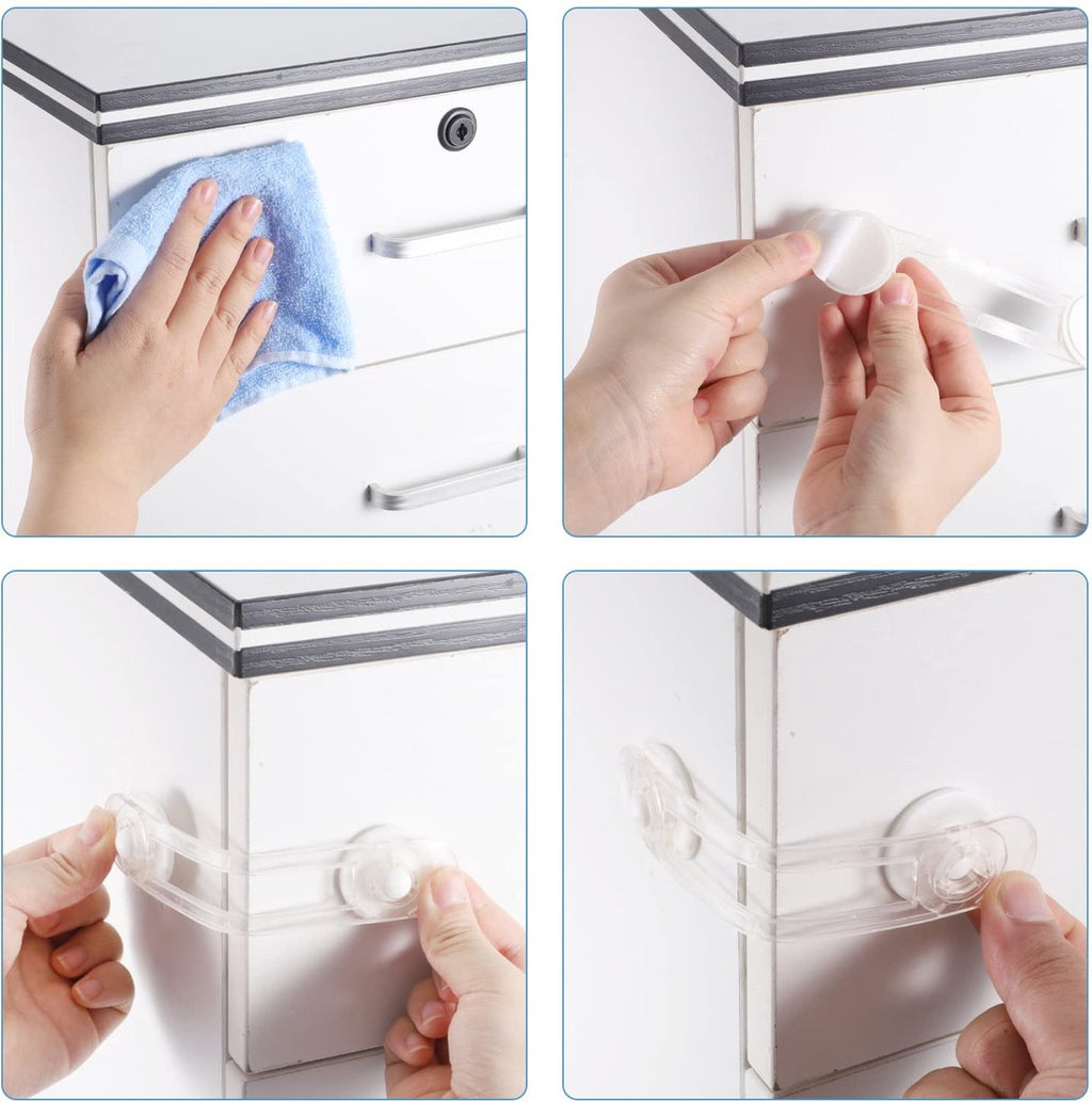 Child Locks for Cabinets - 8 Pieces - Drawer Lock - Cabinet Lock - Baby Safety - Baby Cabinet Security - Self-Adhesive Child Lock - Safety Hooks - Transparent - Self-Adhesive 3m - For Baby Safety - No Drilling or Screws - For Cabinet, Door and Drawer