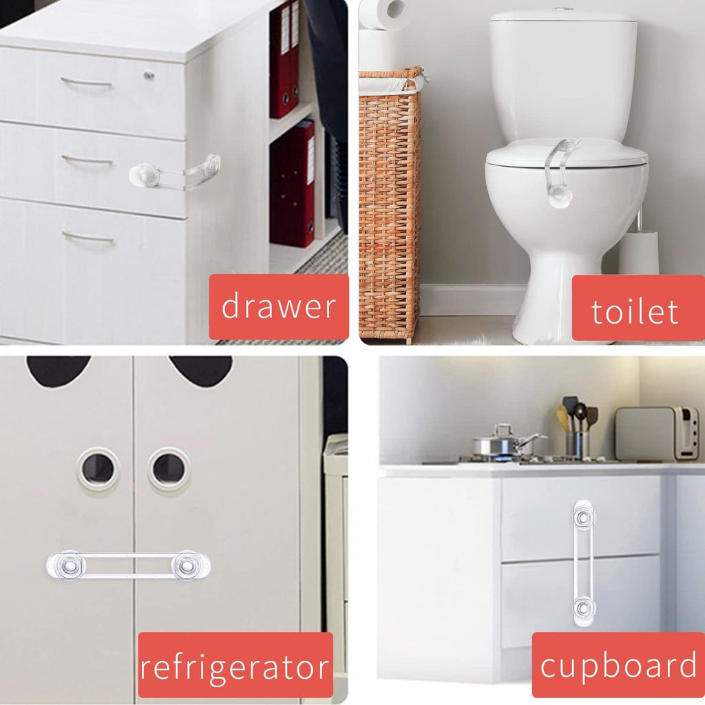 Child Locks for Cabinets - 8 Pieces - Drawer Lock - Cabinet Lock - Baby Safety - Baby Cabinet Security - Self-Adhesive Child Lock - Safety Hooks - Transparent - Self-Adhesive 3m - For Baby Safety - No Drilling or Screws - For Cabinet, Door and Drawer