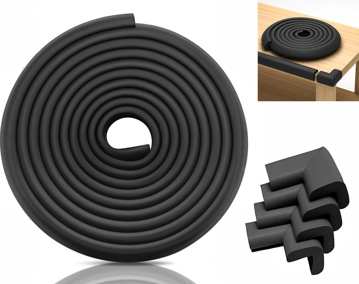 Corner Protector Set - Baby Corner Protectors - 2 Meter Foam Bumper Edge - Table Protector - Table Corner Protectors - Edge Protector - Baby, Child & Toddler Safety - Baby Safety - Table Accessories - Bumper Pad - Crib - Black - Self-Adhesive