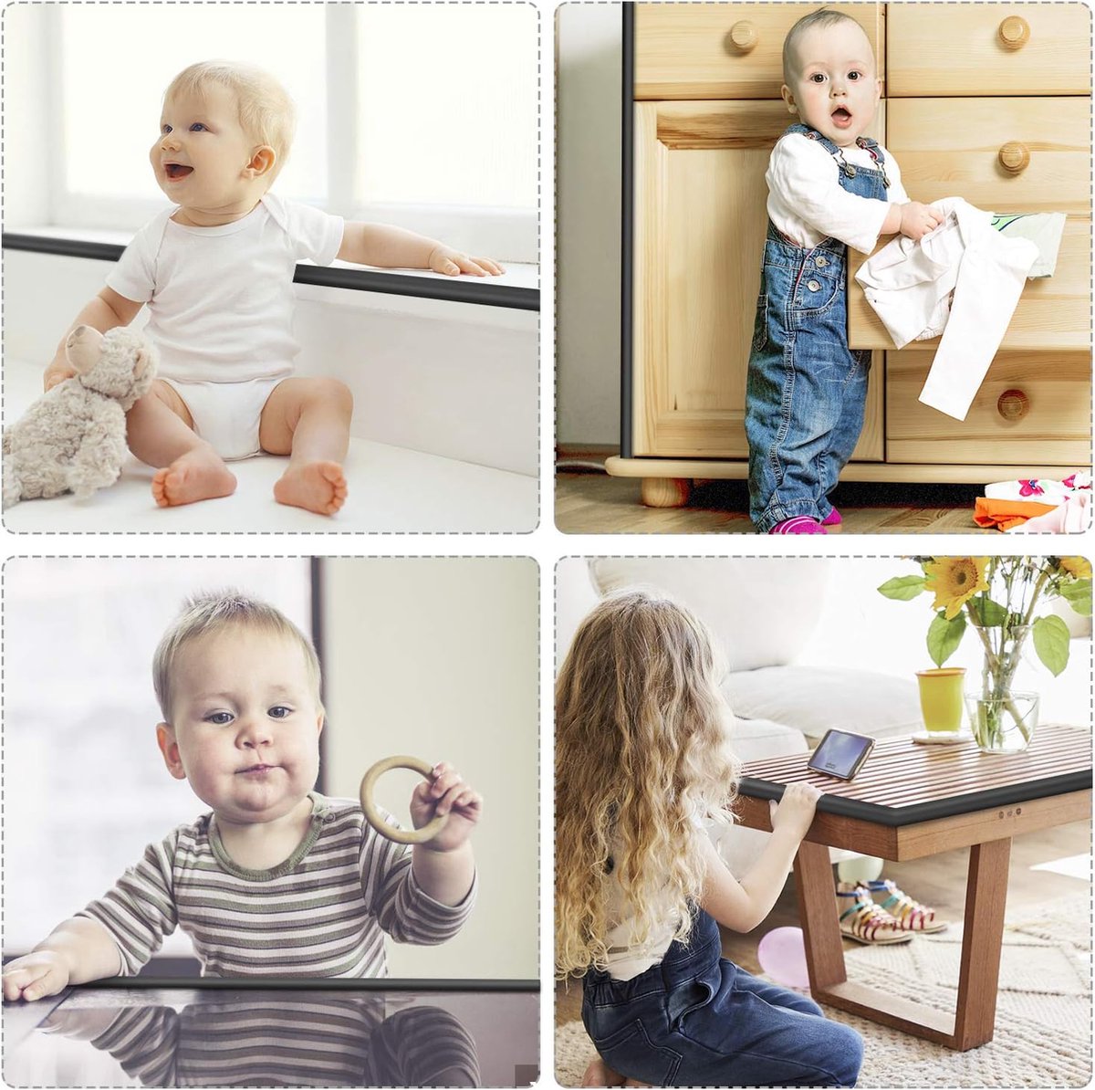 Corner Protector Set - Baby Corner Protectors - 2 Meter Foam Bumper Edge - Table Protector - Table Corner Protectors - Edge Protector - Baby, Child & Toddler Safety - Baby Safety - Table Accessories - Bumper Pad - Crib - Black - Self-Adhesive