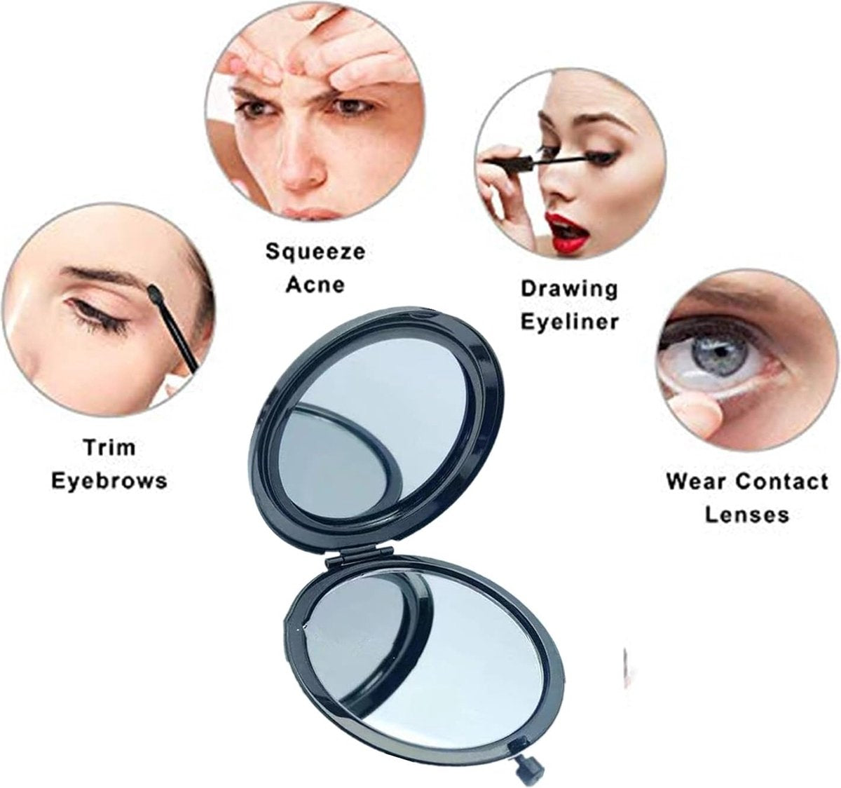 Makeup Mirror - Mirror - Hand Mirror - Pocket Mirror - Travel Mirror - Makeup Mirror - Mini Makeup Mirror - Foldable - Foldable - Compact - Portable - Black