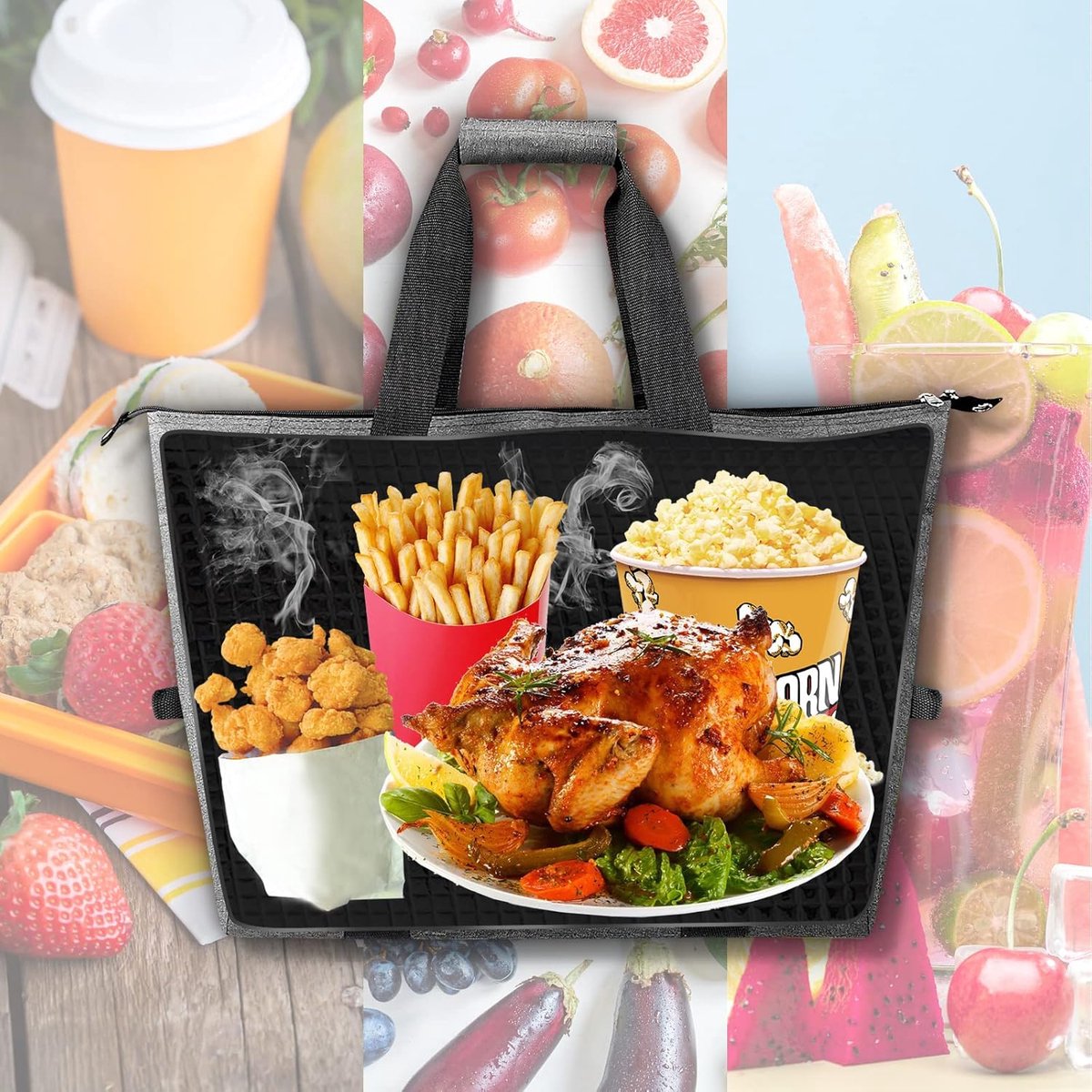 Cooler Bags - Lunch Bag - Foldable Cooler Bag - 20 L - 30x27x19 Cm - Insulation - 300D Oxford Cloth - Handle Strap - Cooler Bag - Lunch Bag - Insulated Cooler Bag - Picnic Bag - Cooler Bag Lunch - Handbag - Shopping Bag - Grey - Sustainable