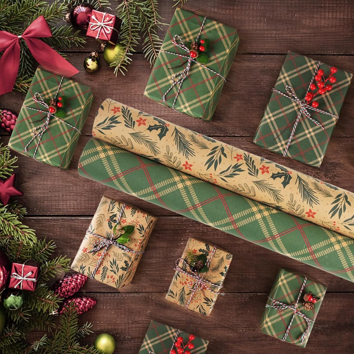 Wrapping paper - Christmas wrapping paper - Christmas gift paper - Wrapping paper with figures - 43 x 300cm - 2 Rolls - Christmas paper wrapping paper for Christmas - Christmas paper wrapping paper for children - gift paper - Kraft gift paper - Christmas