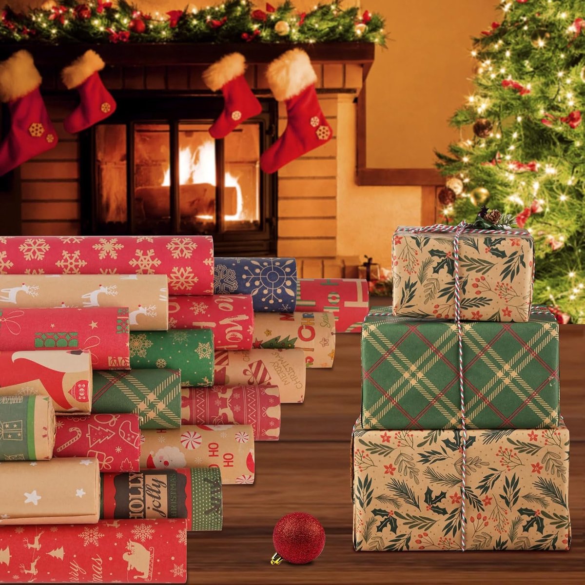 Wrapping paper - Christmas wrapping paper - Christmas gift paper - Wrapping paper with figures - 43 x 300cm - 2 Rolls - Christmas paper wrapping paper for Christmas - Christmas paper wrapping paper for children - gift paper - Kraft gift paper - Christmas