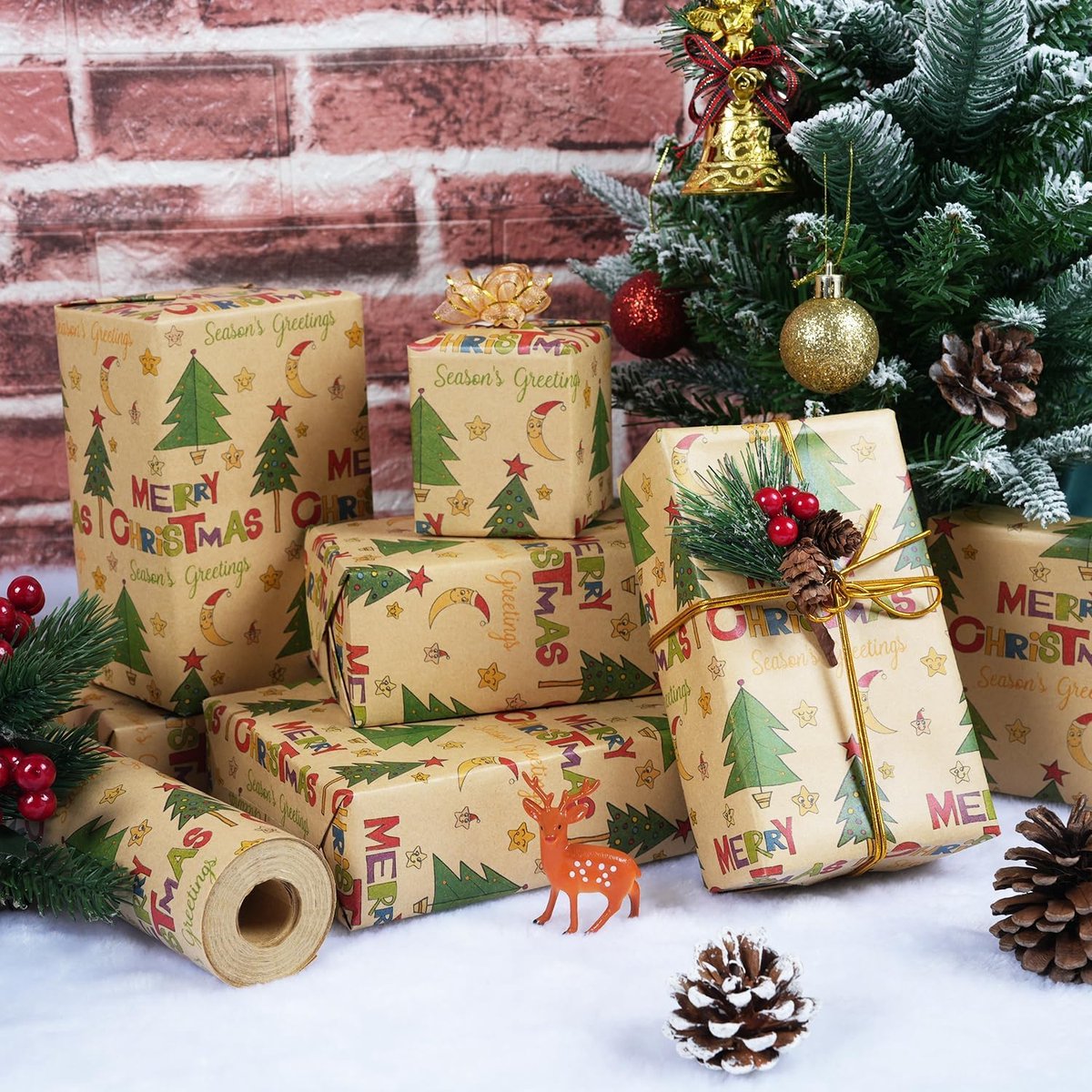 Wrapping paper - Christmas wrapping paper - Christmas gift paper - Wrapping paper with figures - 43 x 300cm - 1 Roll - Christmas paper wrapping paper for Christmas - Christmas paper wrapping paper for children - gift paper - Kraft gift paper - Christmas -