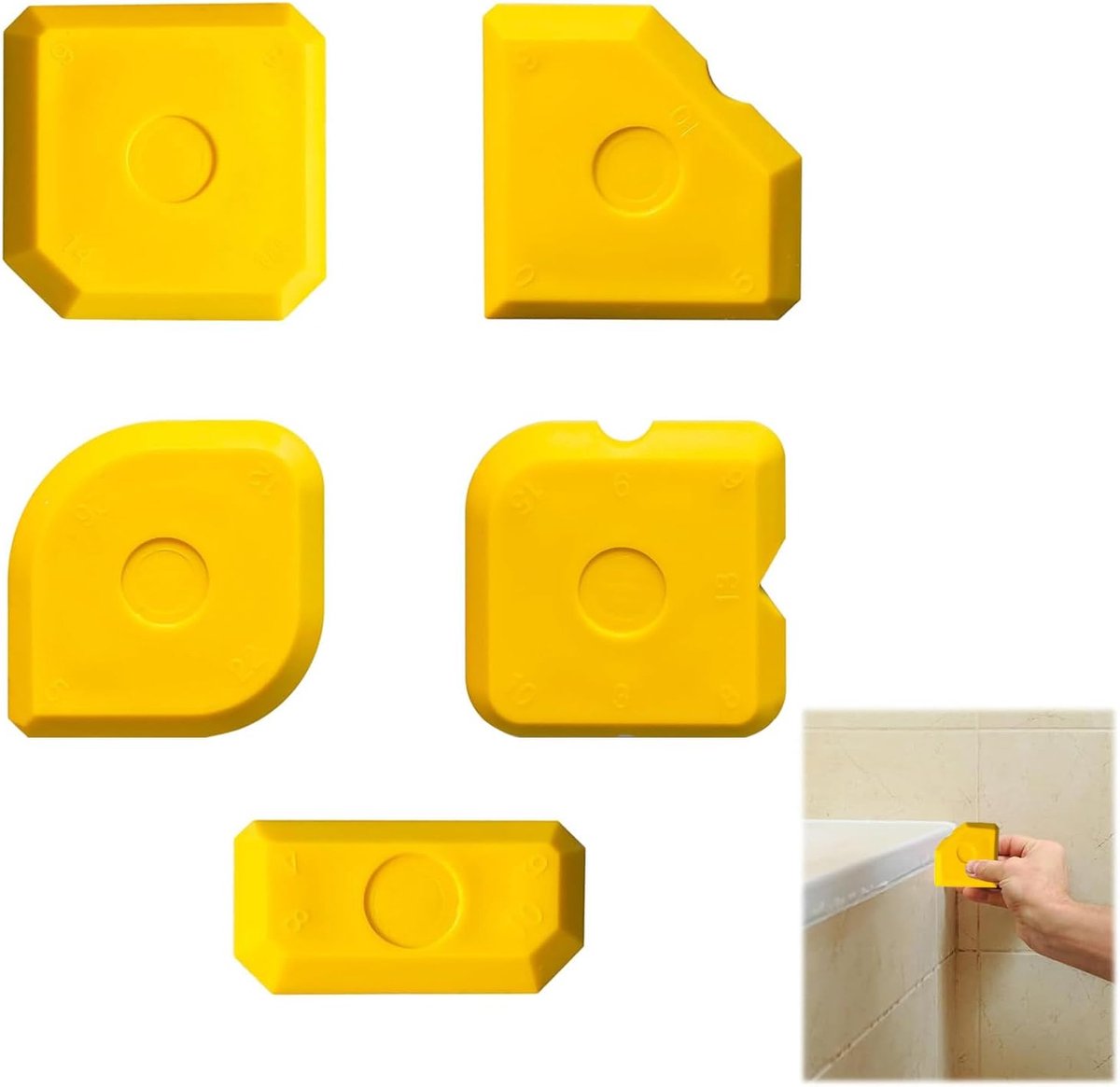5 pieces - Seam tools - Silicone seam tools - Silicone sealant tool - Silicone tool set - Caulking spatula set - silicone joint spatula - joint removers - caulking tool - for smoothing silicone and acrylic joints - yellow