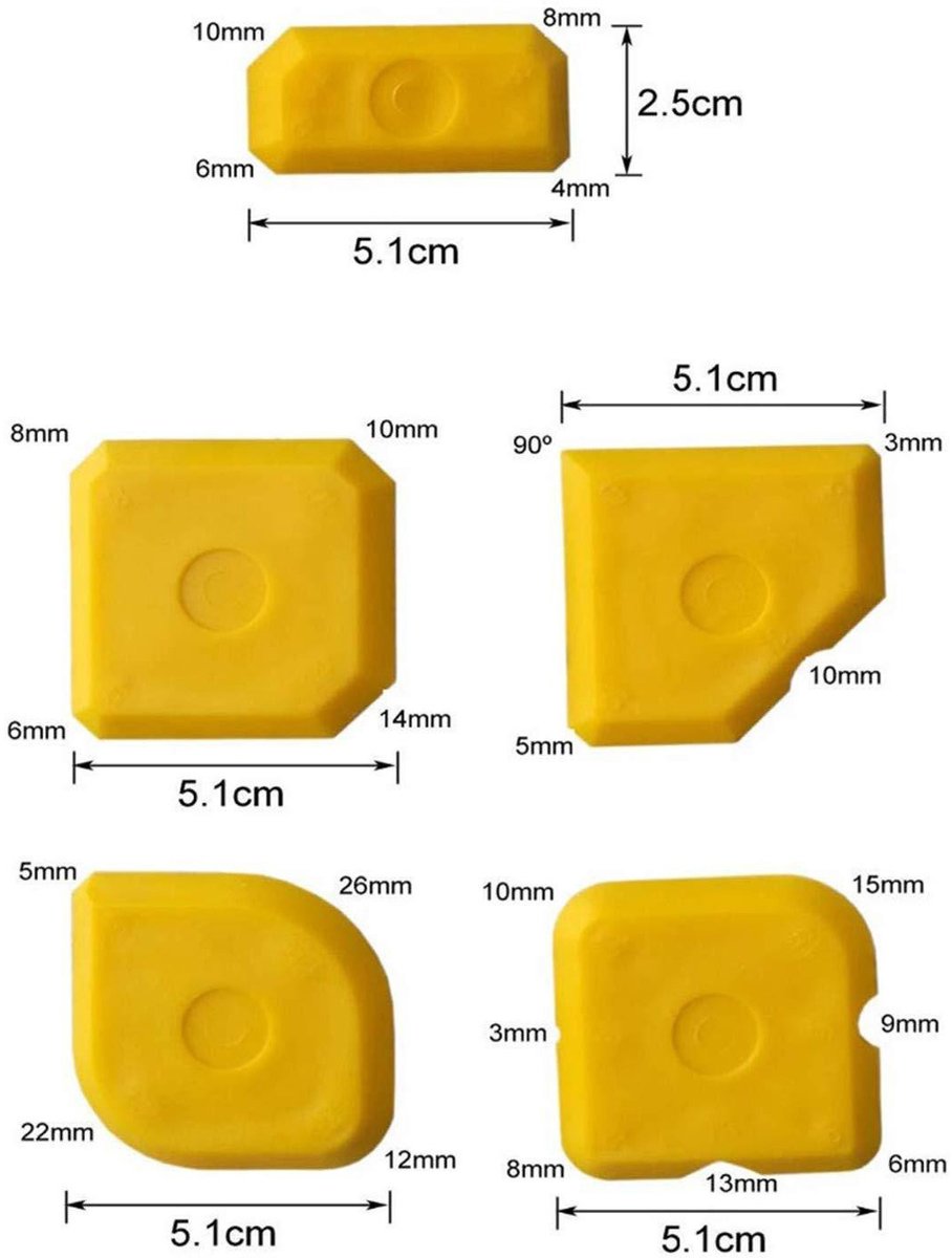 5 pieces - Seam tools - Silicone seam tools - Silicone sealant tool - Silicone tool set - Caulking spatula set - silicone joint spatula - joint removers - caulking tool - for smoothing silicone and acrylic joints - yellow