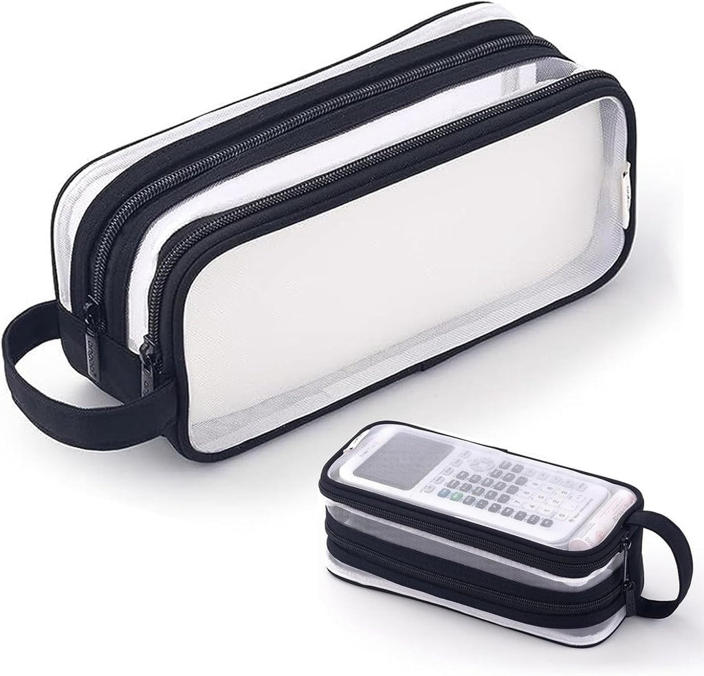 Transparent pencil case - transparent black - teen pencil case - large case for school and office - adult pencil case