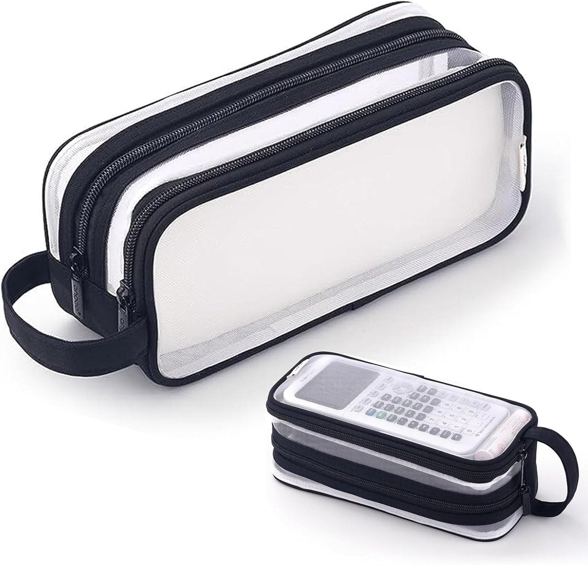 Transparent pencil case - transparent black - teen pencil case - large case for school and office - adult pencil case