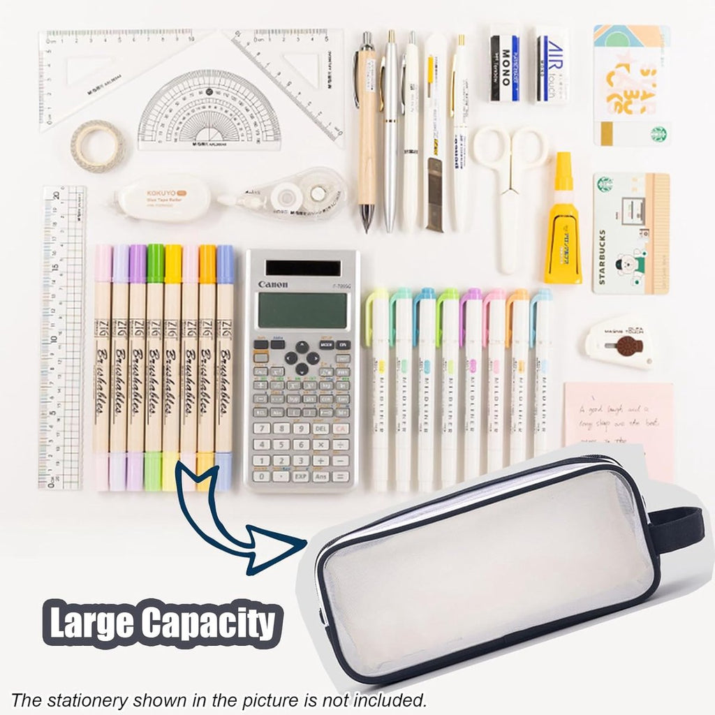 Transparent pencil case - transparent black - teen pencil case - large case for school and office - adult pencil case