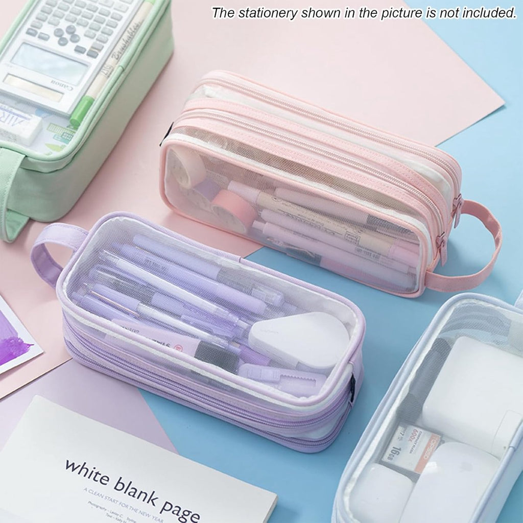 Transparent pencil case - transparent black - teen pencil case - large case for school and office - adult pencil case