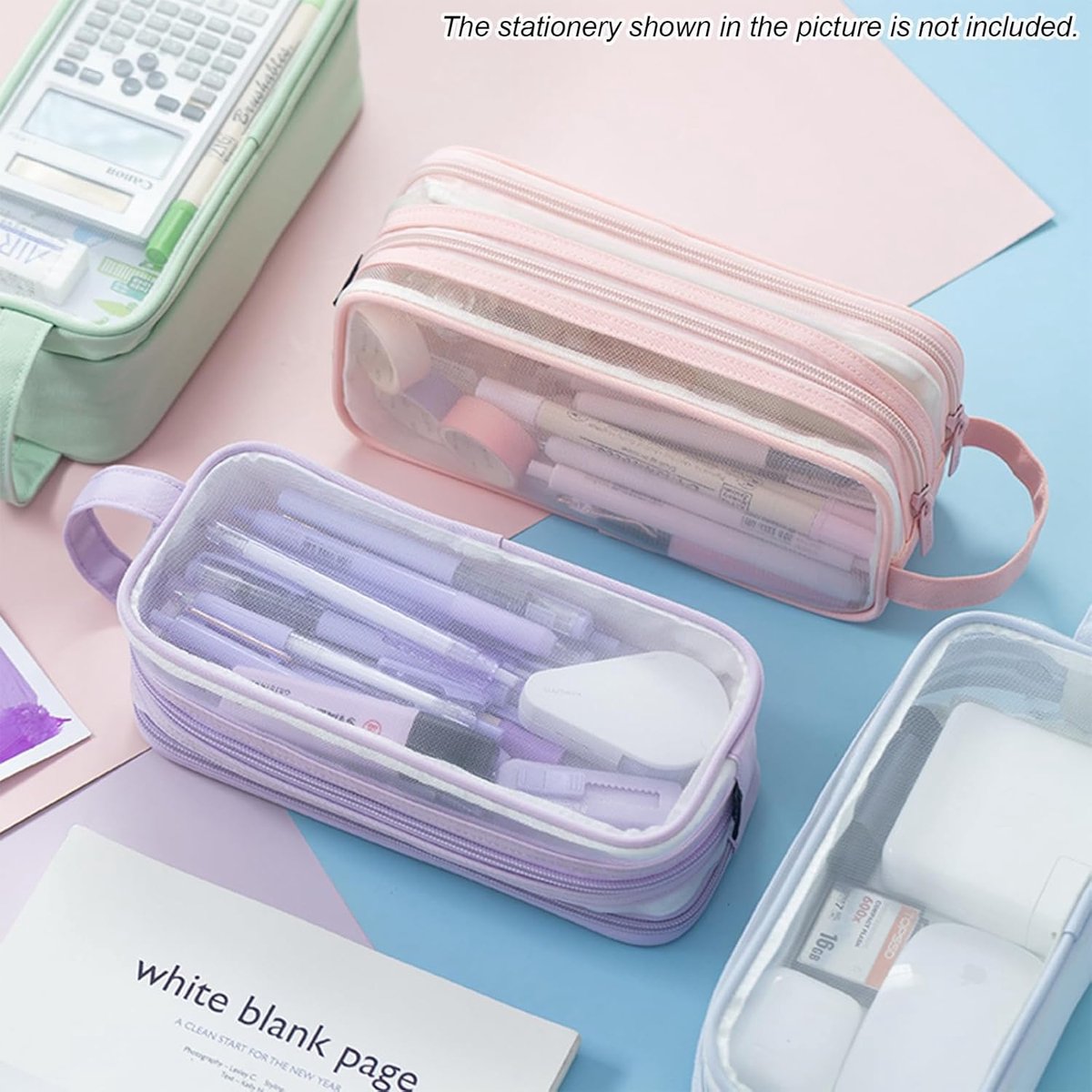 Transparent pencil case - transparent black - teen pencil case - large case for school and office - adult pencil case