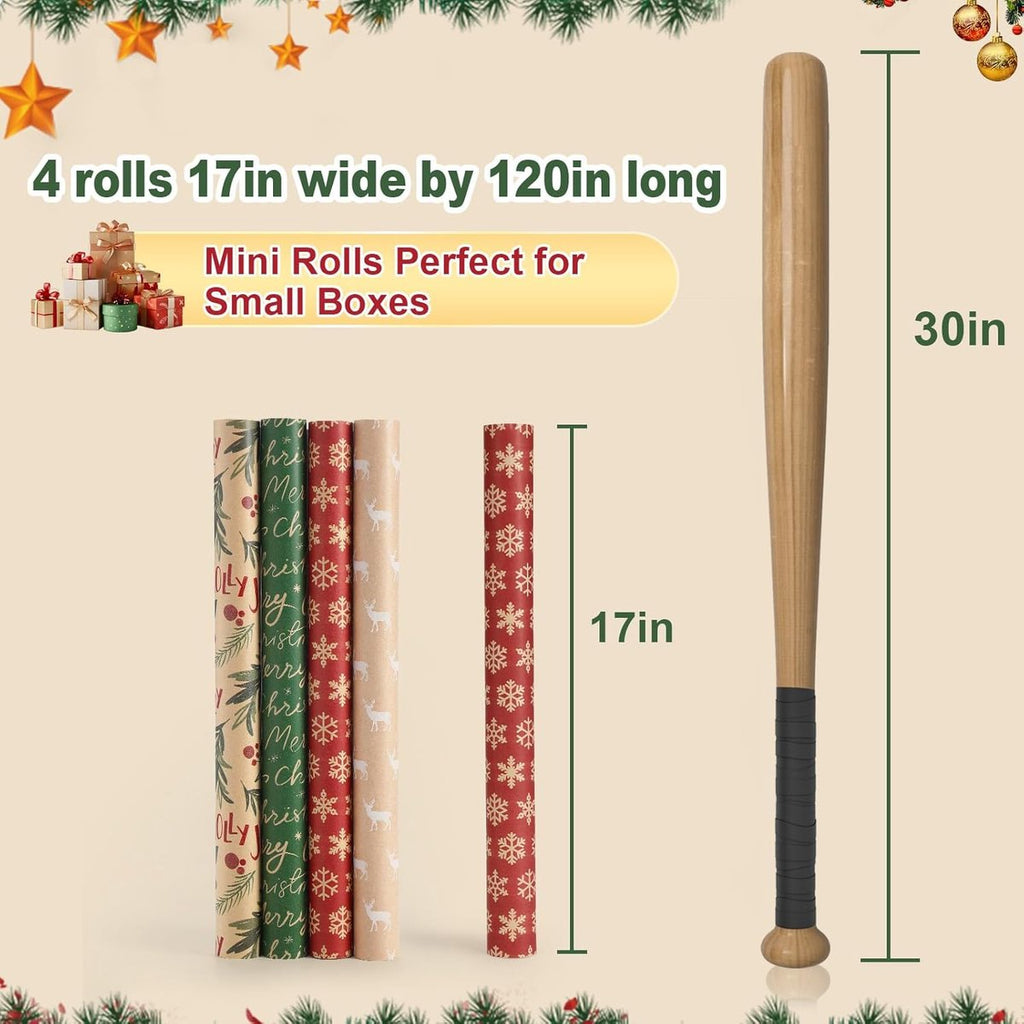 Wrapping paper - Christmas wrapping paper - Christmas gift paper - Wrapping paper with figures - 43 x 300cm - 4 rolls - Christmas paper wrapping paper for Christmas - Christmas paper wrapping paper for children - gift paper - Kraft gift paper - Christmas