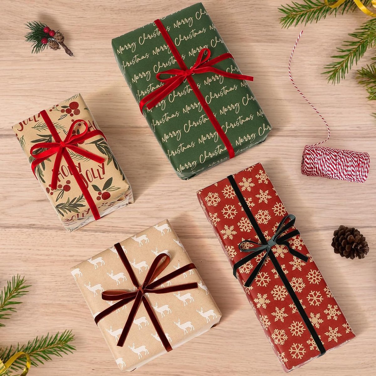 Wrapping paper - Christmas wrapping paper - Christmas gift paper - Wrapping paper with figures - 43 x 300cm - 4 rolls - Christmas paper wrapping paper for Christmas - Christmas paper wrapping paper for children - gift paper - Kraft gift paper - Christmas