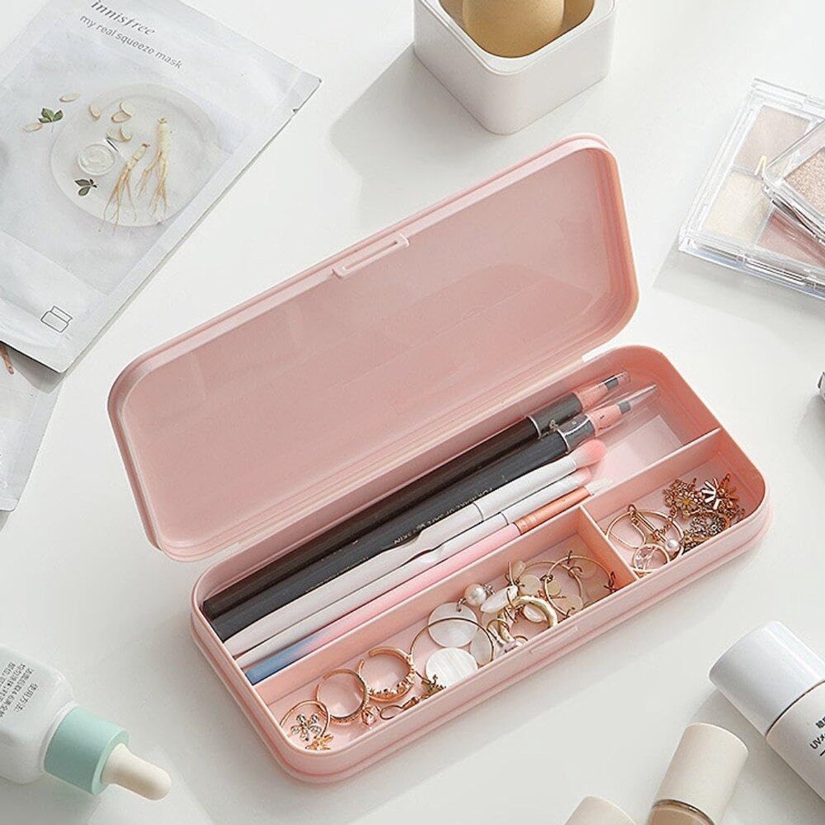 Pencil Case - Pen Pencil Case - Pencil Case - Pencil Case for Children and Adults - Exam Pencil Case - School Bag for Boys and Girls - plastic pencil case - pencil case - school supplies - compact stationery storage box - Back To School - Pink